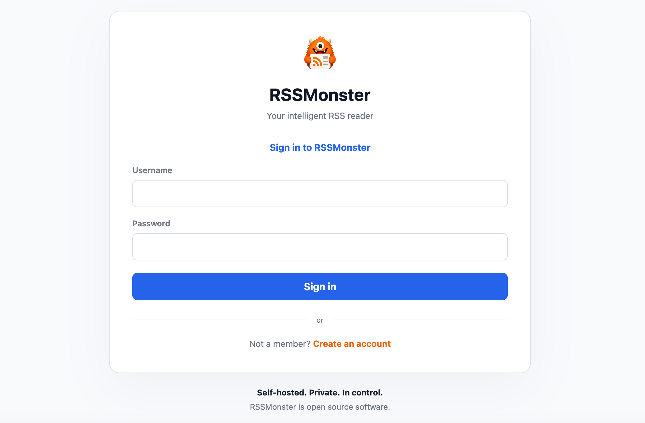 RSSMonster sign-in page