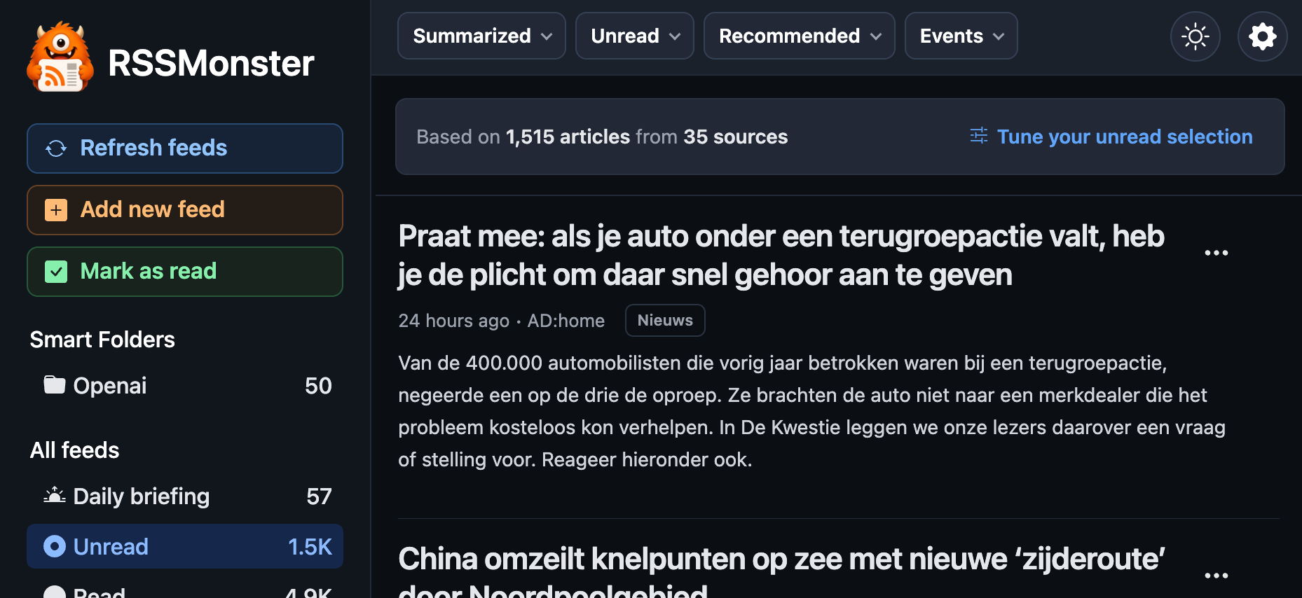 RSSMonster mobile landscape mode