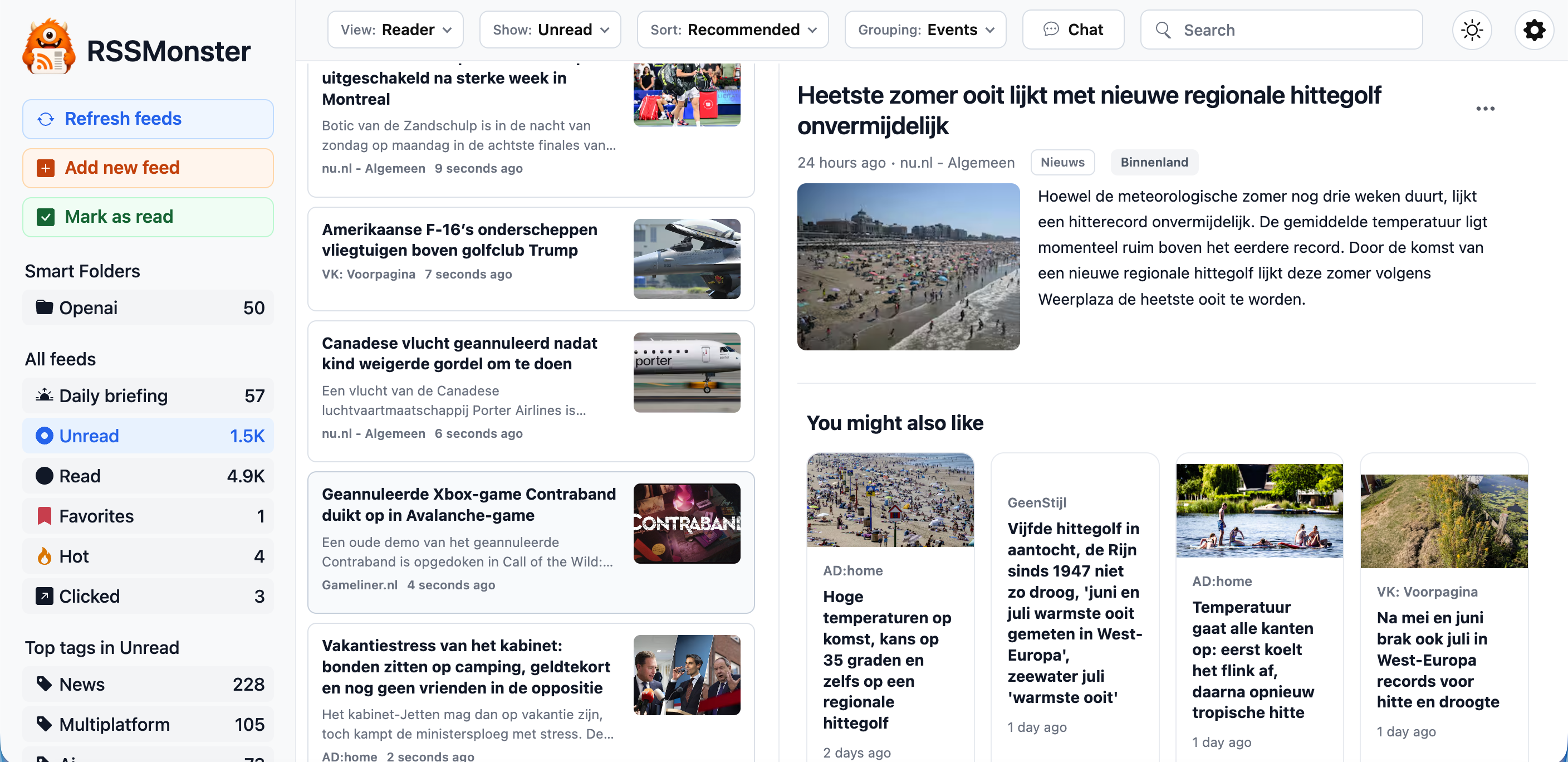 RSSMonster in Reader mode