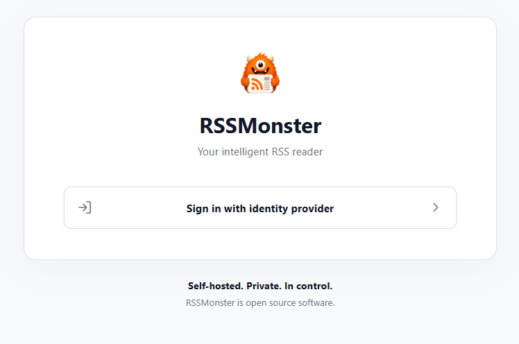 RSSMonster login page with only identity-provider sign-in enabled